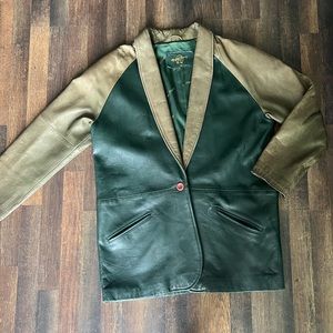 Etienne Aigner Men’s Green and Taupe 100% Genuine Leather Jacket Blazer Size 10